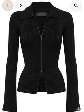 Nude Lucy Black Ribbed Zip-Front Sweater